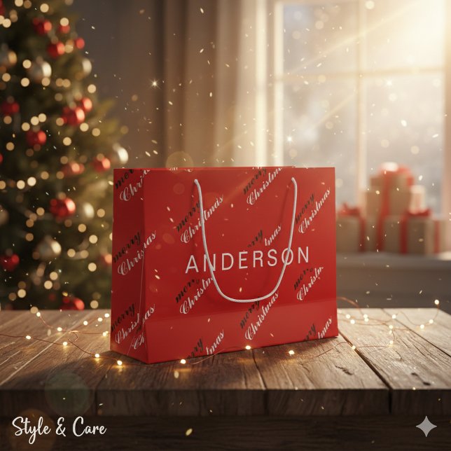 Custom Red Christmas Gift Bag with Your Name Print (Custom Red Christmas Gift Bag with Your Name Print)