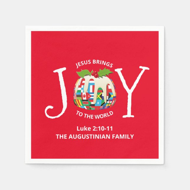 Custom Red Christmas JOY TO THE WORLD Christian Napkins (Front)