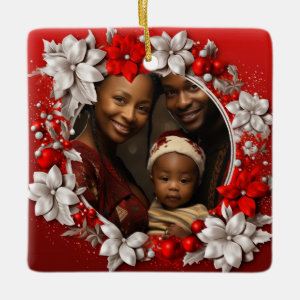 Custom Red Christmas Photo Ceramic Ornament