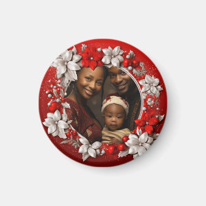 Custom Red Christmas Photo Magnet