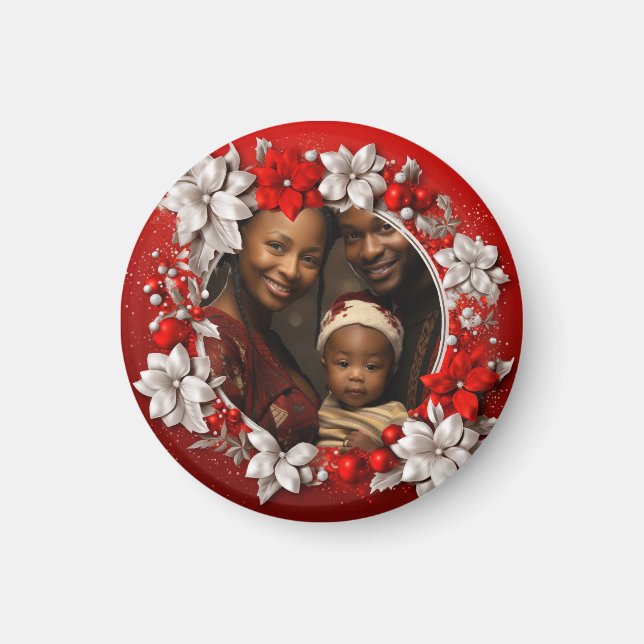 Custom Red Christmas Photo  Magnet (Front)