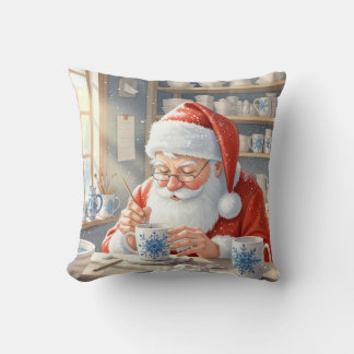 Custom Red Christmas Watercolor Santa Workshop Throw Pillow
