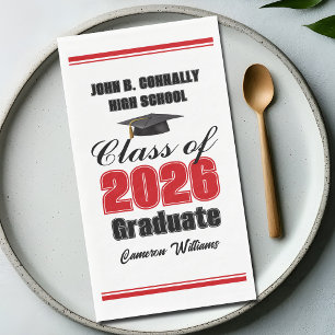 Custom Red Class of 2026 Graduation Party Paper Guest Towels