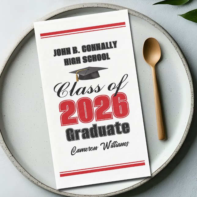 Custom Red Class of 2026 Graduation Party Paper Guest Towels (Creator Uploaded)