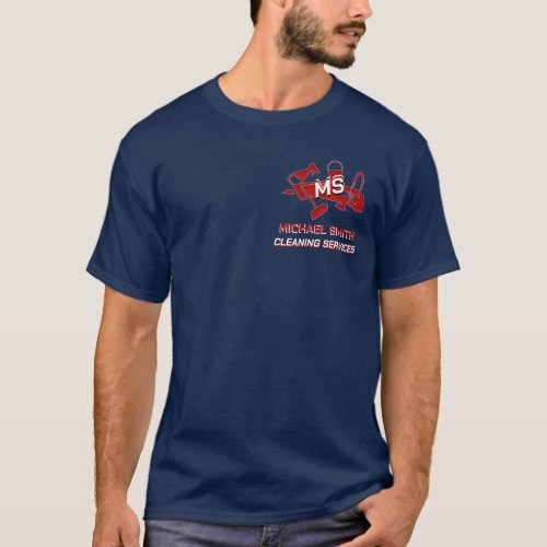 Custom Red Cleaning Service Modern Logo Navy Blue  T_Shirt