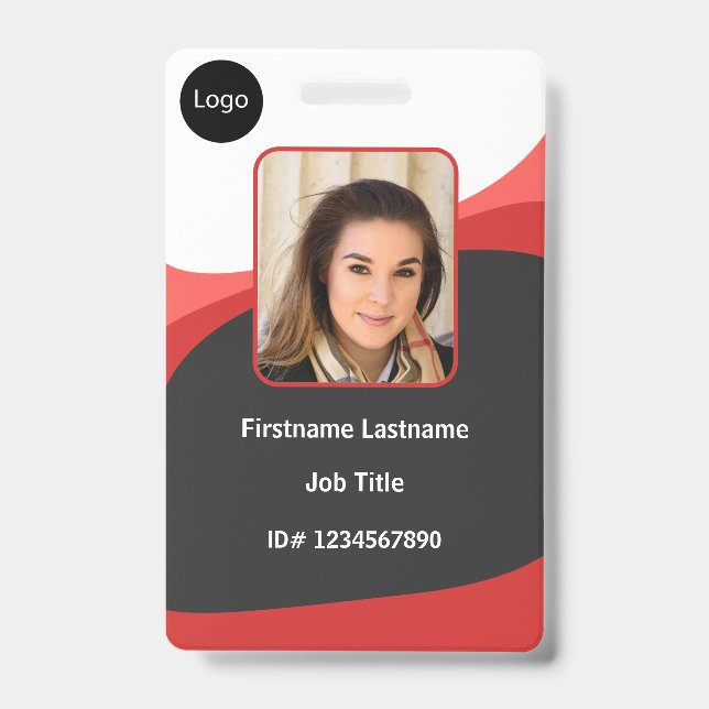 custom Red company employee Photo, Logo, Bar Code Badge (Front)