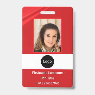 custom Red company employee Photo, Logo, Bar Code Badge