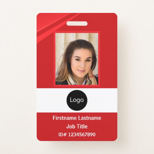 custom Red company employee Photo Logo Bar Code Badge