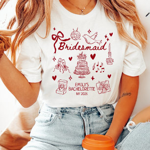 Custom Red Coquette Bridesmaid Bachelorette Party T-Shirt