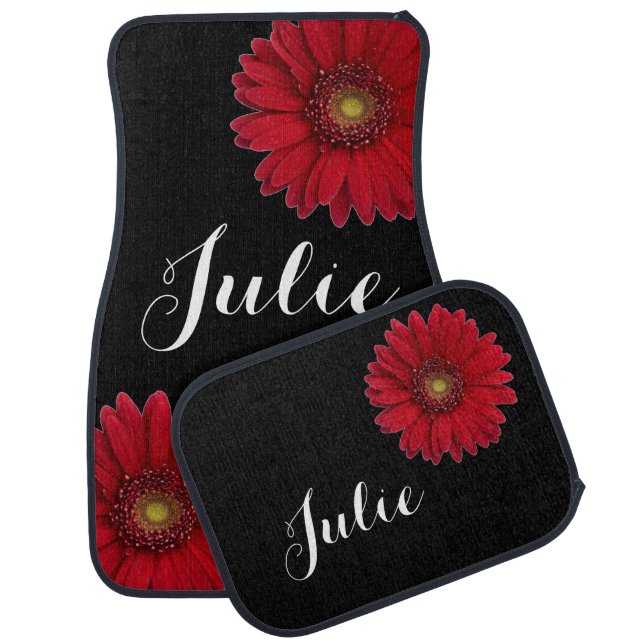Custom Red Daisy Personalized Name Car Floor Mats (Set)