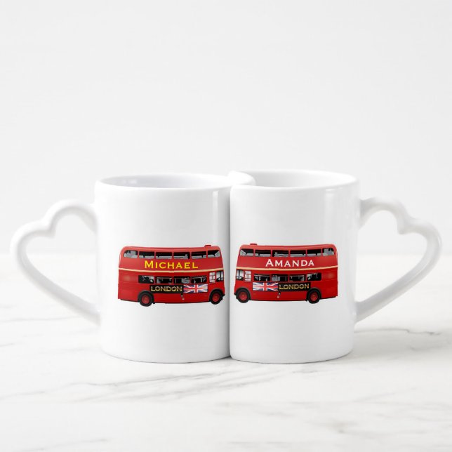 Custom Red Double Decker Buses Coffee Mug Set (Front Nesting)