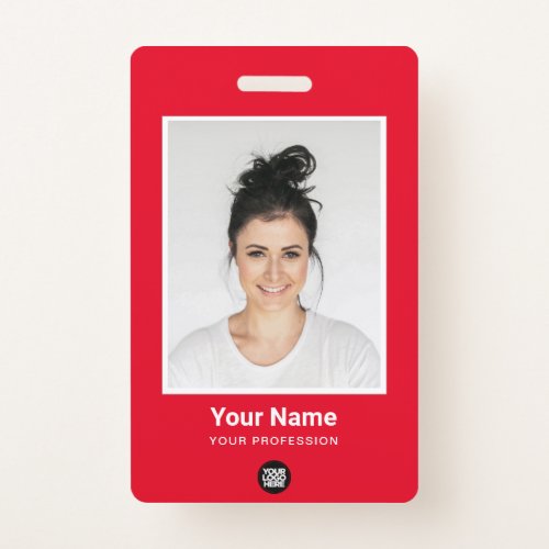 Custom Red Employee Large Photo BarCode Name Badge