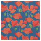 Custom Red Field Poppies Deep Blue Floral Fabric