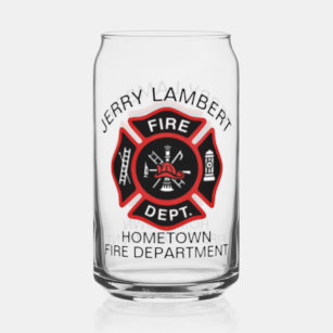 Custom Red Fire Department Firefighter Badge Can Glass
