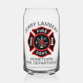 Custom Red Fire Department Firefighter Badge Can Glass by JerryLambert at Zazzle