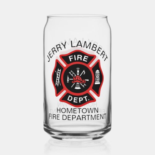 Custom Red Fire Department Firefighter Badge Can Glass