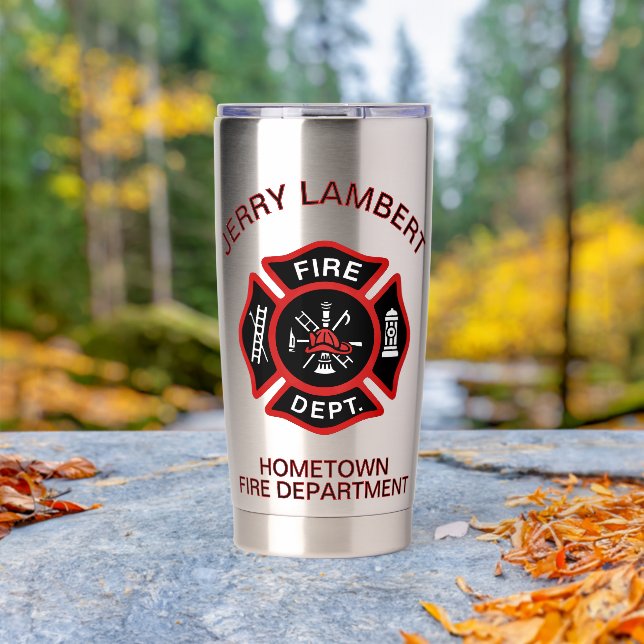 Custom Red Fire Department Firefighter Badge Insulated Tumbler (Outdoor (Rotated))