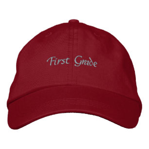 Custom Red First Grade Text Student Red Color Hats