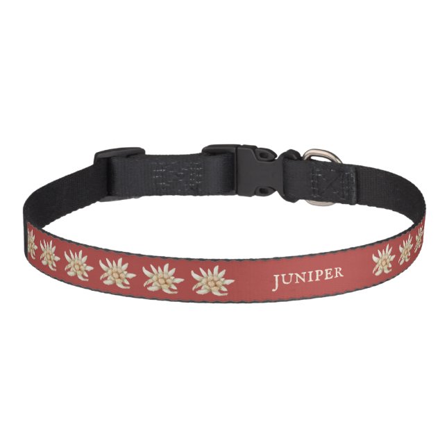 Custom Red Floral Dog Collar (Front)