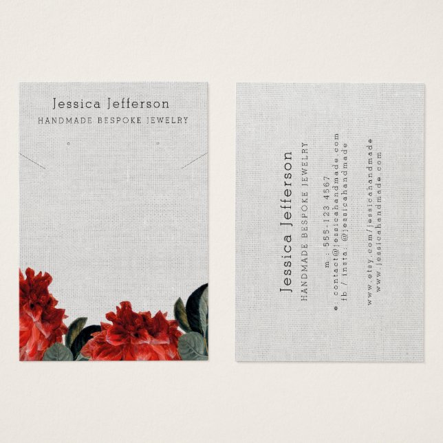 Custom Red Floral Earring Jewelry Display Card (Front & Back)
