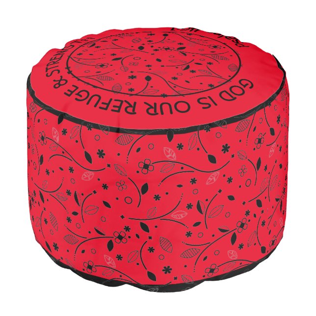 Custom Red Floral Print Pouf (Angled Front)