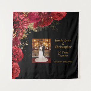 Custom Red Floral Wedding Anniversary Tapestry