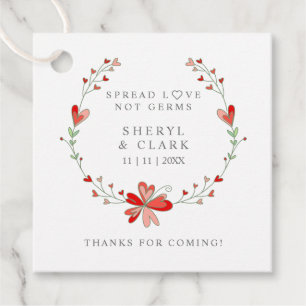 Custom Red Floral Wreath Wedding Sanitizer Gel Favor Tags