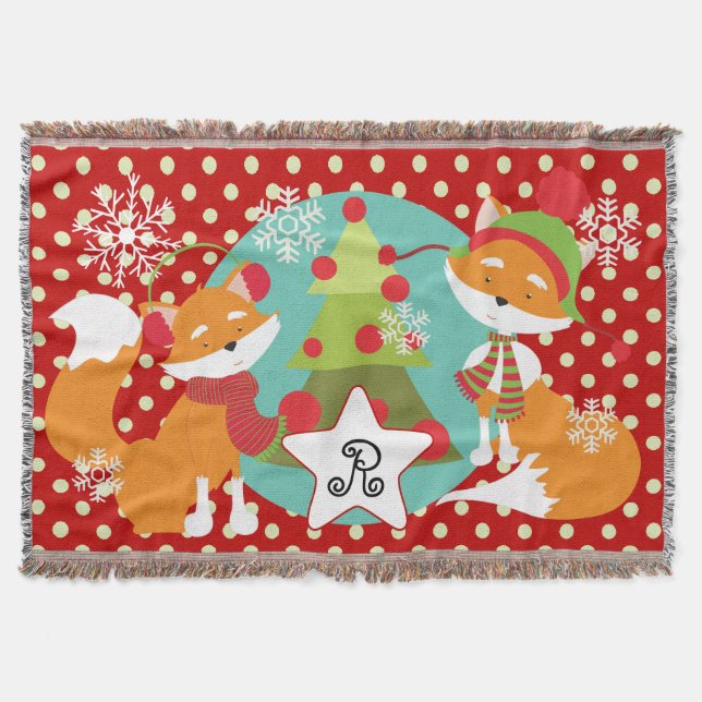 Custom Red Fox Christmas Holiday Throw Throw Blanket (Front)