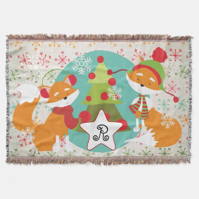 Custom Red Fox Christmas Holiday Throw Throw Blanket (Front)