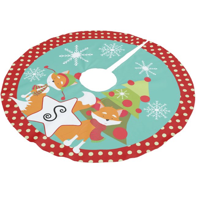 Custom Red Fox Christmas Holiday Tree Skirt 2 (Angled)