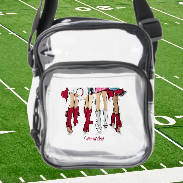 Custom Red Game Day Cowboy Boots Clear Stadium Crossbody Bag (Creator Uploaded)
