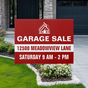 Custom Red Garage Sale Home Address Yard Sign