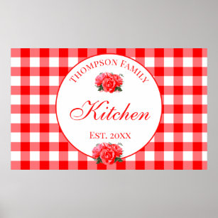 Custom Red Gingham Buffalo Check Kitchen Poster