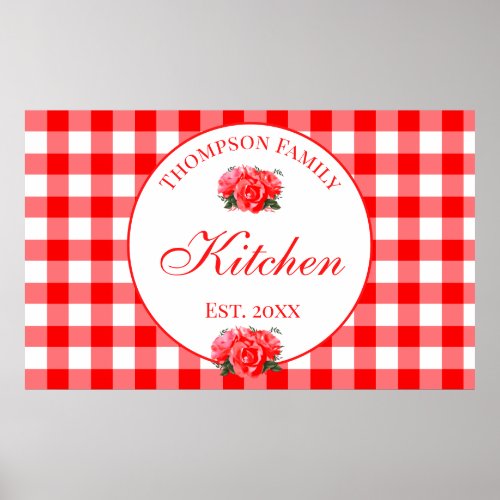 Custom Red Gingham Buffalo Check Kitchen Poster