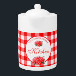 Custom Red Gingham Check Farmhouse Country Teapot<br><div class="desc">Personalized red gingham plaid check pattern teapot with farmhouse country home living style.  Add your family name,  kitchen or whatever text you like for a personal and unique touch.</div>