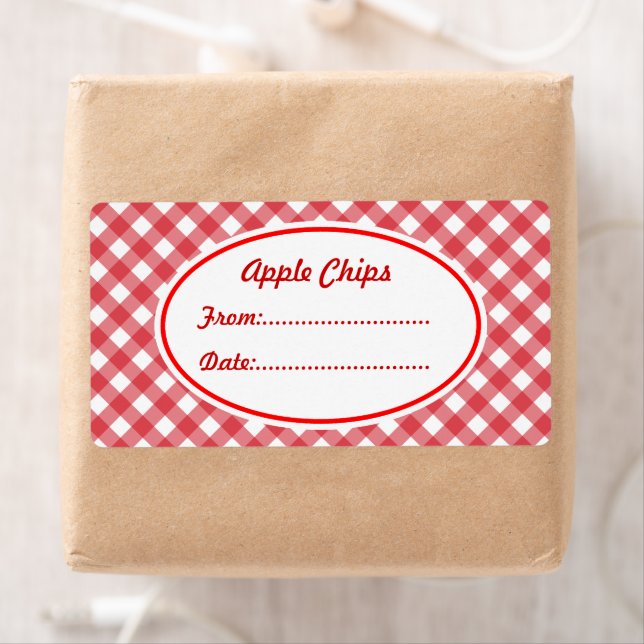 Custom Red Gingham Kitchen Gift Tag Labels (Insitu)