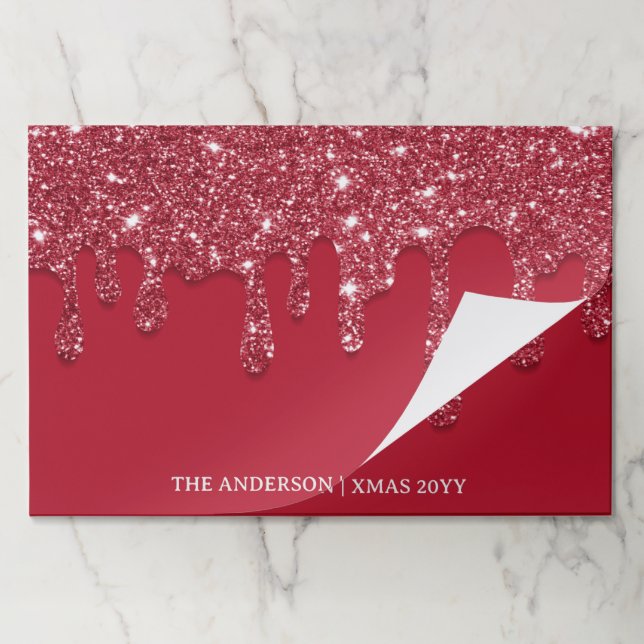 Custom Red Glitter Drip Name Paper Pad (Folded)