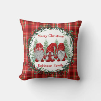 Custom Red Gnomes Merry Christmas   Throw Pillow