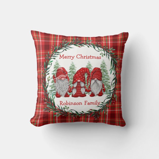 Custom Red Gnomes Merry Christmas   Throw Pillow (Front)
