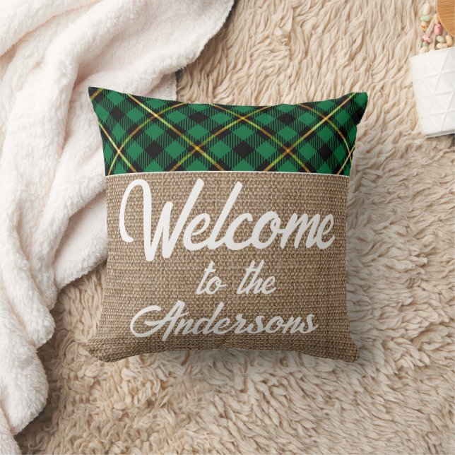 Custom Red Gold Buffalo Check Tartan Pattern  Throw Pillow (Blanket)
