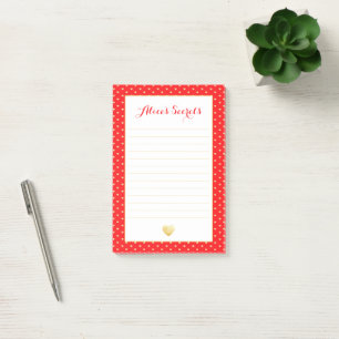 Custom Red Gold Hearts Pattern Post-it Notes
