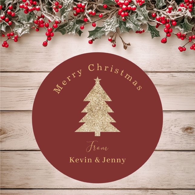 Custom Red & Gold Merry Christmas  Classic Round Sticker (Creator Uploaded)