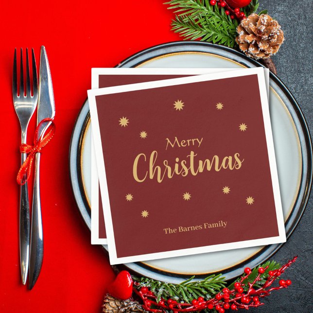 Custom Red & Gold Merry Christmas  Napkins (Creator Uploaded)