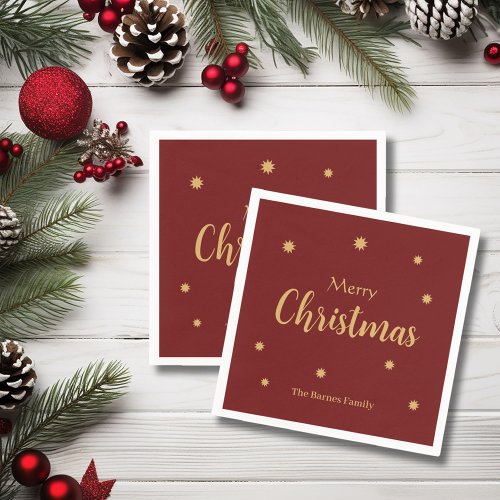 Custom Red  Gold Merry Christmas  Napkins