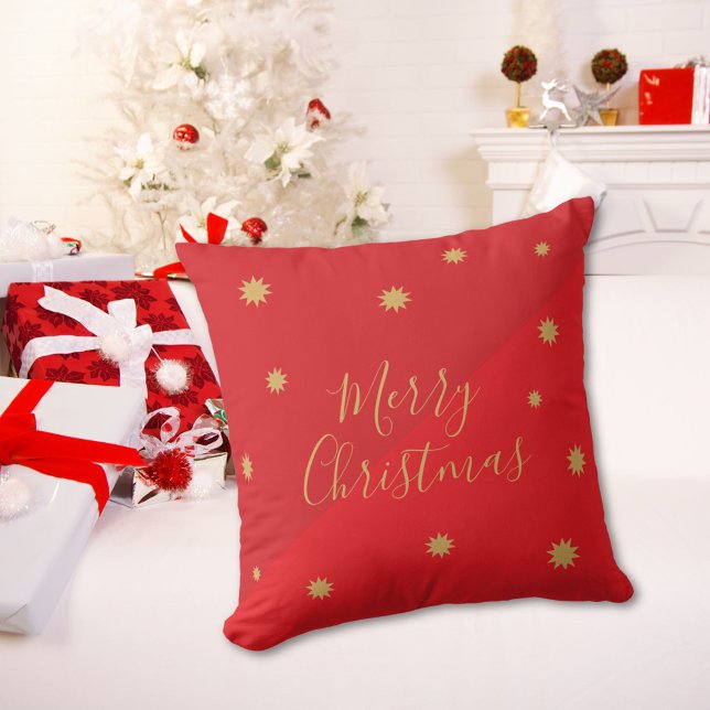 Custom Red & Gold Merry Christmas  Throw Pillow (Creator Uploaded)