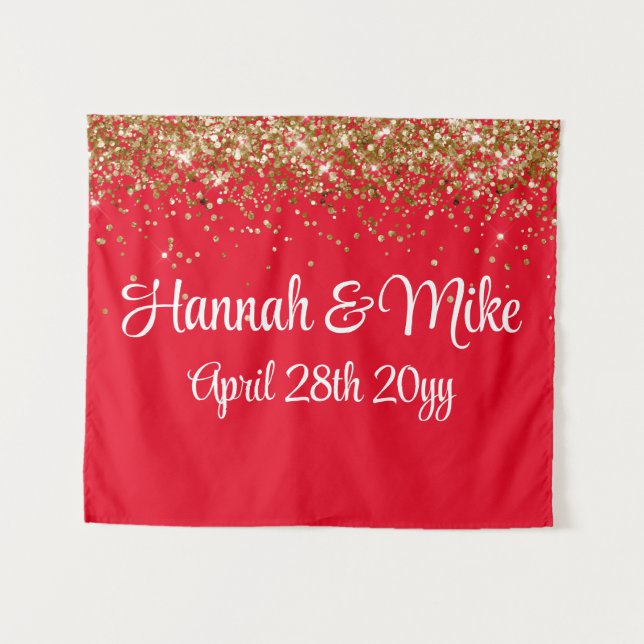 Custom Red Gold Wedding Backdrop Photo Booth Prop (Front (Horizontal))