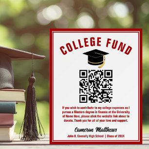 Custom Red Graduate College Fund QR Code Foam Board