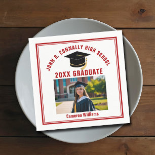 Custom Red Graduate Photo 2026 Graduation Party Napkins