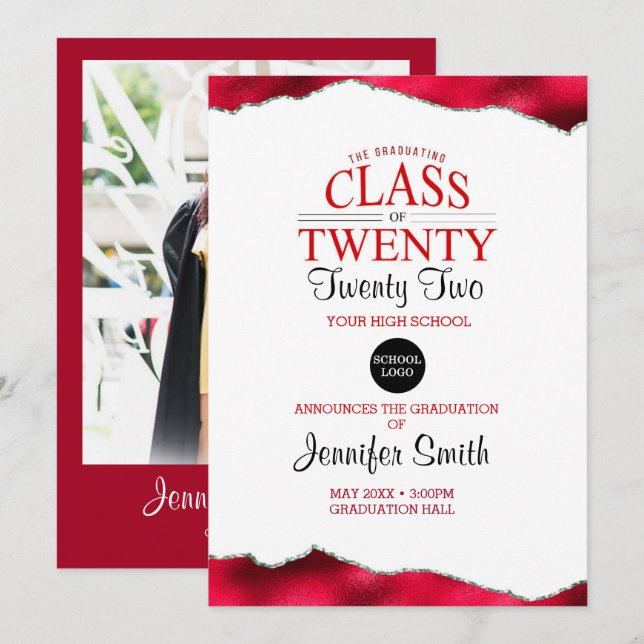 Custom Red Graduation Invitation with Back Photo (Front/Back)