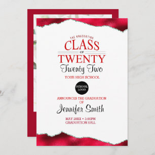 Custom Red Graduation Invitation with Back Photo